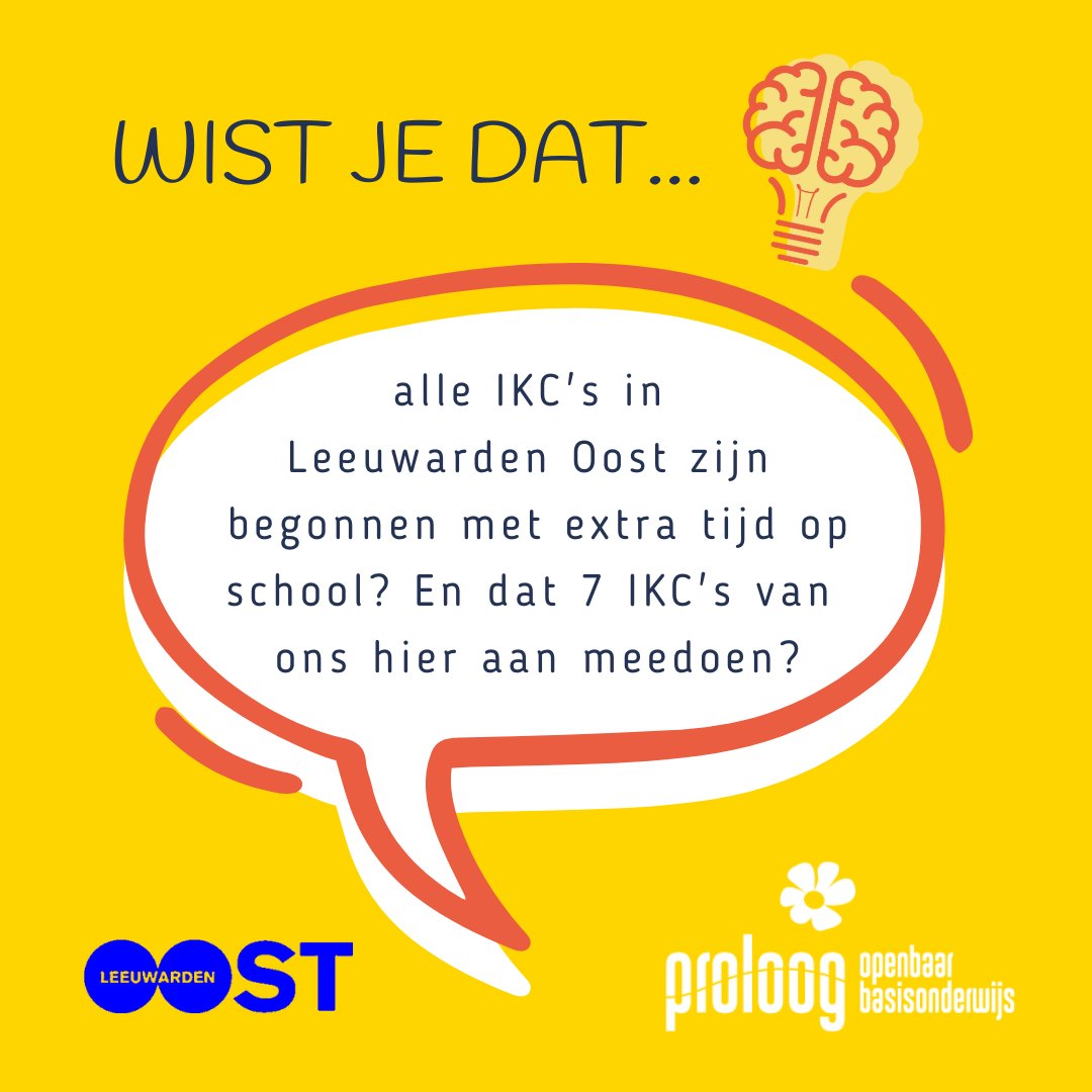 Leerlingen op alle IKC’s in Leeuwarden Oost brengen nu twee uur extra per week op school door. In die tijd kunnen ze zich ontwikkelen op allerlei gebieden. Samen zetten we ons in om kansenongelijkheid te verkleinen! 
Meer info: proloog.nl/Organisatie/Ni…