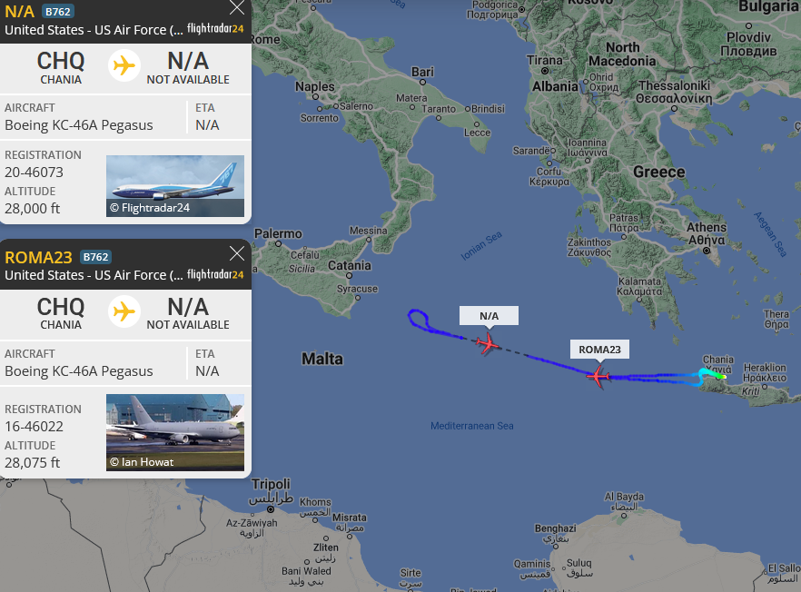 SirListenalot's tweet photo. #KC46 #AE63B5 as #ROMA13 with #TREND31 requested weather for Souda Bay, Muwaffaq Salti and Nevatim. KC46 #AE5BC7 as #ROMA23 is about to pick up #TREND41 https://t.co/XBf8dwDed9