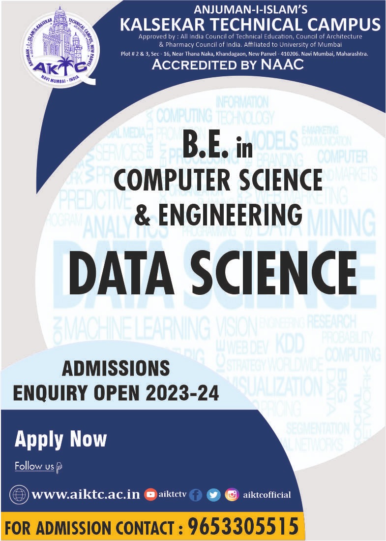 💡 New branch : B.E. in Computer Science & Engineering - DATA SCIENCE 

🎓 Admission enquiries open

📱 Call : 9653305515

#computer #computerscience #computerengineering #cse #datascience #admissions #admission #admissionsopen #admissionsopen2023 #aiktc #newpanvel #panvel