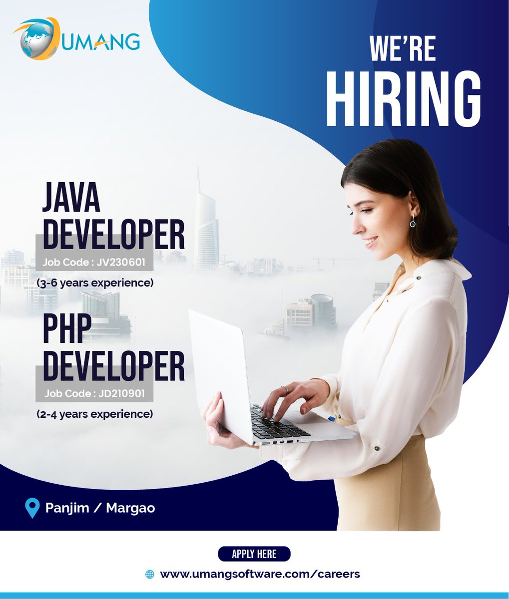 umangsoftware's tweet photo. UMANG is Hiring - Java Developer and PHP Developer
Join the brigade!
#UMEDIKOIDS

Apply now at
https://t.co/1zhmevfgUm

#ITHiring #ITCompany #JavaDeveloper #PHPdeveloper #UMANGisGrowing #ITisbetterinGoa #SoftwareCompany #Recruitments #Technical #ResourceHiring #UmangSoftware https://t.co/q6J9d8hkOA