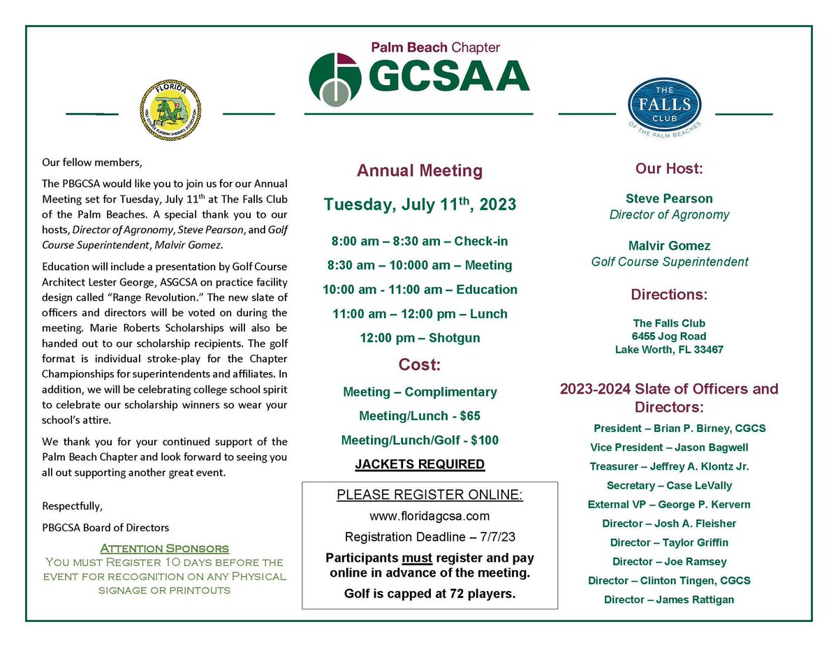 Registration is now open for our Annual Meeting on Tuesday, July 11th at The Falls Club, in Lake Worth. rb.gy/4uhrj