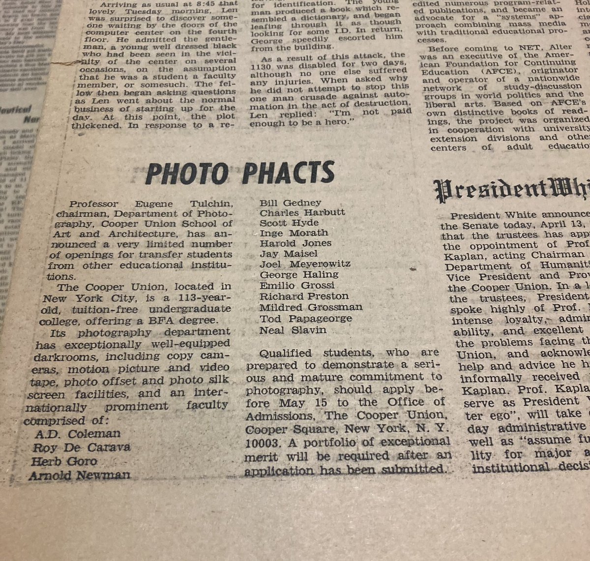 Cooper Union Library on Twitter "1972 cooperunion Photography faculty