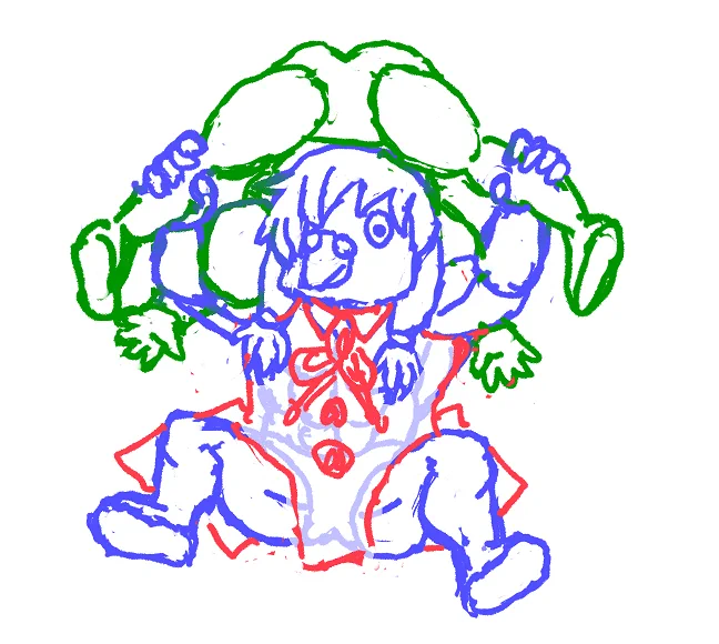昨日から筋肉の描き方にチャレンジしてるのですが いや、こりゃあ難しいですね・・・ 琴葉姉妹のヒラヒラ衣装が、マッチョと相性最悪なのも又
