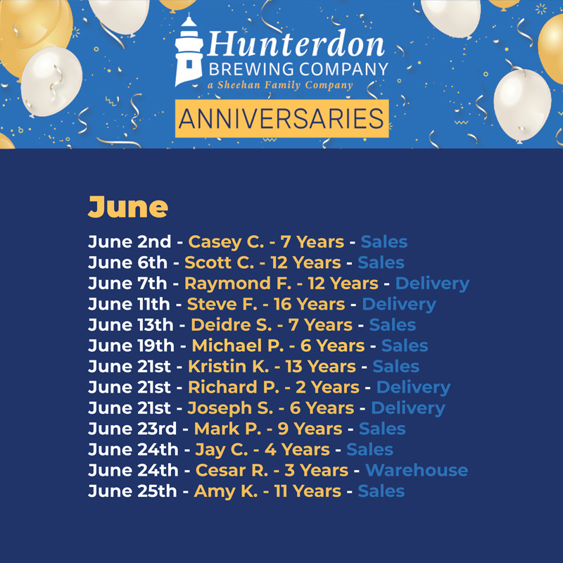 We'd like to give a shout out to our HBCO employees who are celebrating their work anniversaries this June! Cheers to you, and THANK YOU for your continued hard work and dedication to our company. 🍻