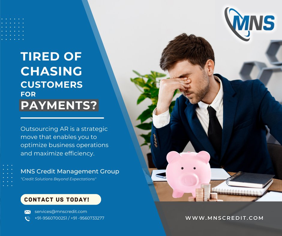 CreditMns's tweet image. "𝗦𝗮𝘆 𝗴𝗼𝗼𝗱𝗯𝘆𝗲 𝘁𝗼 𝗽𝗮𝘆𝗺𝗲𝗻𝘁-𝗰𝗵𝗮𝘀𝗶𝗻𝗴 𝗳𝗿𝘂𝘀𝘁𝗿𝗮𝘁𝗶𝗼𝗻"
Outsourcing your Accounts Receivable (AR) can transform your business operations, boosting efficiency and productivity.
+91-11-26954955/66
🌐 mnscredit.com
#mnscredit #ARoptimization