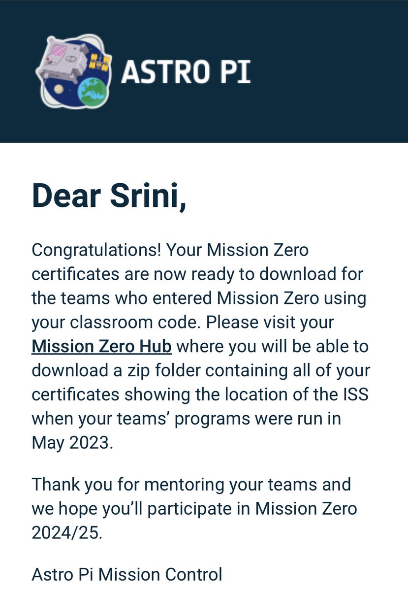 srinivasankh's tweet image. Yay!!! Reyaansh’s programs were run in space! Yes in ISS. Thank you @Astro_Pi and @RaspberryPi_org for this opportunity! #STEM #youngcoder @esa  @Raspberry_Pi