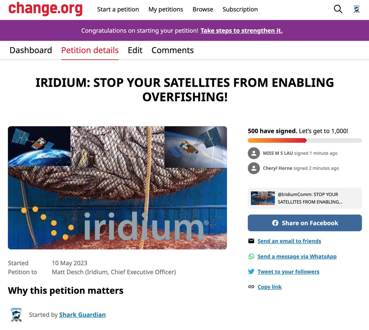 Shark_Guardian's tweet photo. Yay!! We just got to 500 signatures on our petition to @IridiumComm @IridiumBoss calling on them to STOP enabling #overfishing and #ecocide.
Thanks to everyone who has signed so far!
Keep signing and sharing!! ✒️💪🏼
https://t.co/0XPLssHVMP
#FlickTheSwitch #WorldOceanDay #ecocide
🦈🦈🦈🦈🦈🦈🦈🦈🦈🦈🦈🦈🦈🦈🦈🦈🦈