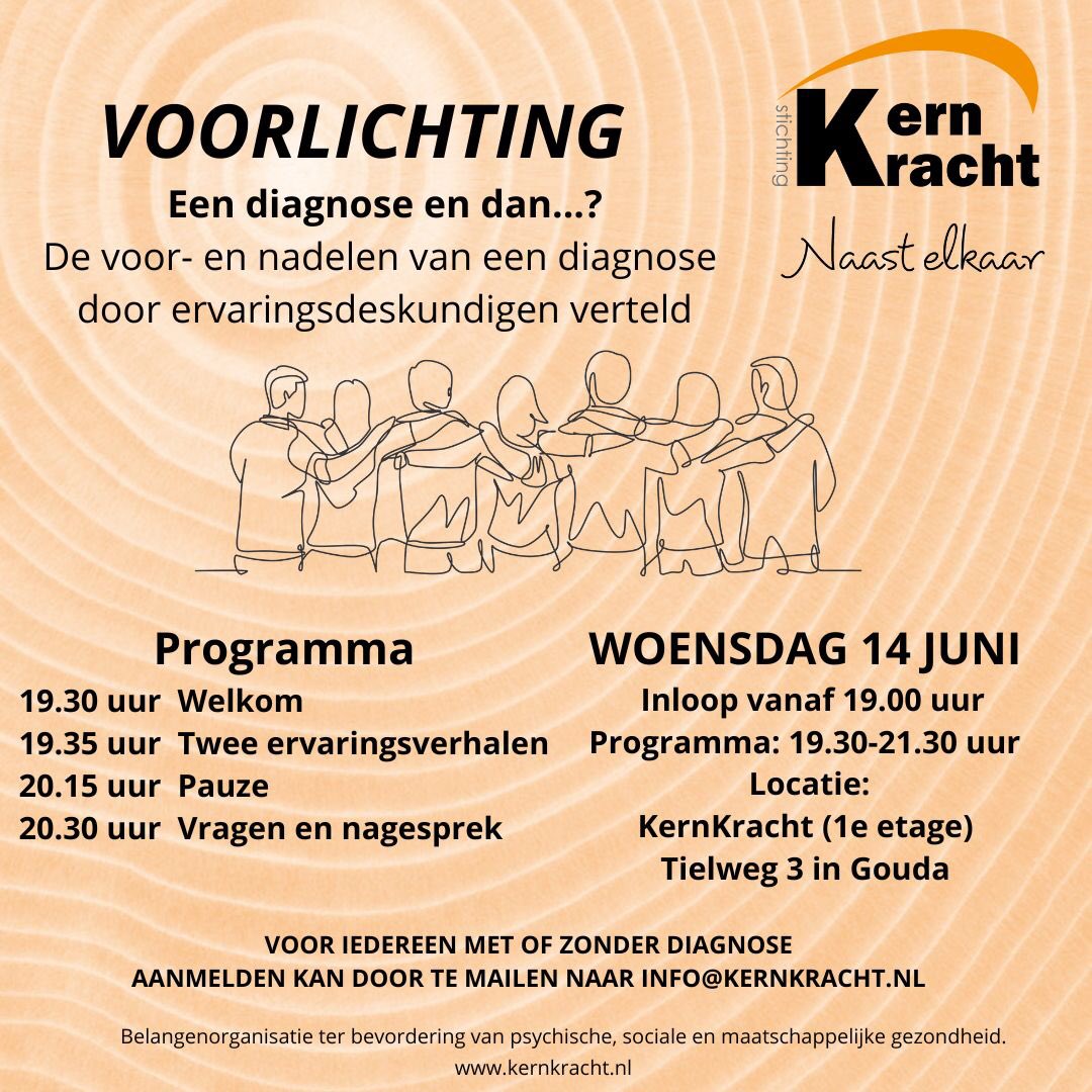 kernkracht_'s tweet photo. Heb je voor- of nadelen van je diagnose? Onze ervaringsdeskundigen vertellen hierover op woensdag 14 juni. Mail voor je aanmelding naar info@kernkracht.nl # ervaring #diagnose #endan? #herstel #eigenregie #Midden-Holland #iedereeniswelkom #delenishelen https://t.co/9mKJT2tsOP