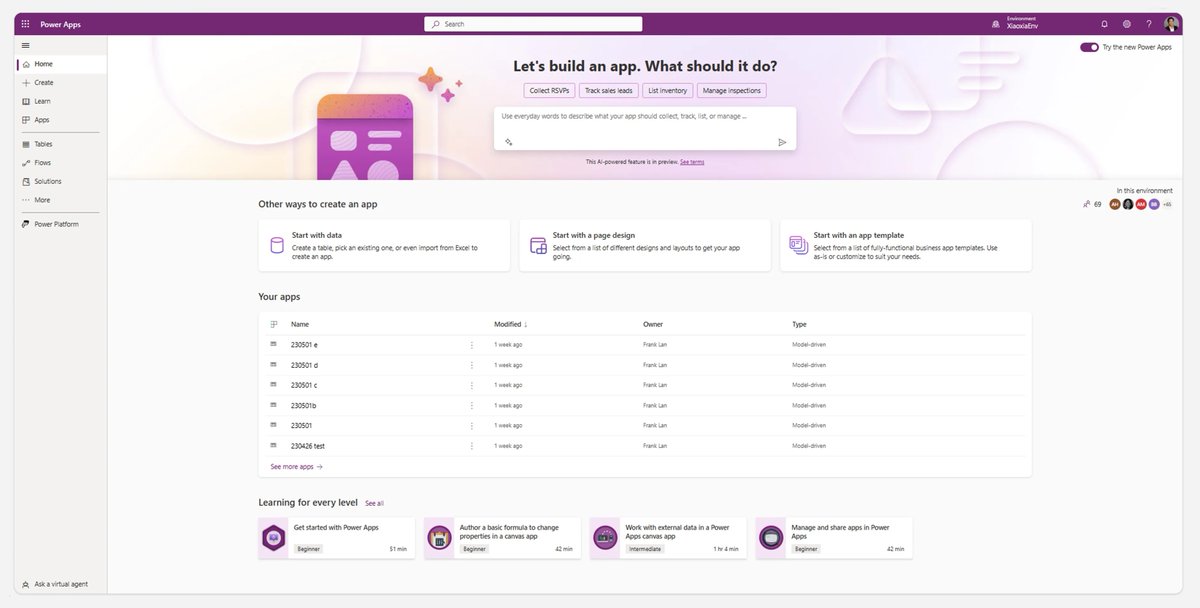 📢New Power apps home page in Public Preview, including a Copilot header that helps you quickly create an app with sample data using AI (available in certain regions and environments only) 
powerapps.microsoft.com/en-us/blog/new… #PowerApps #PowerPlatform