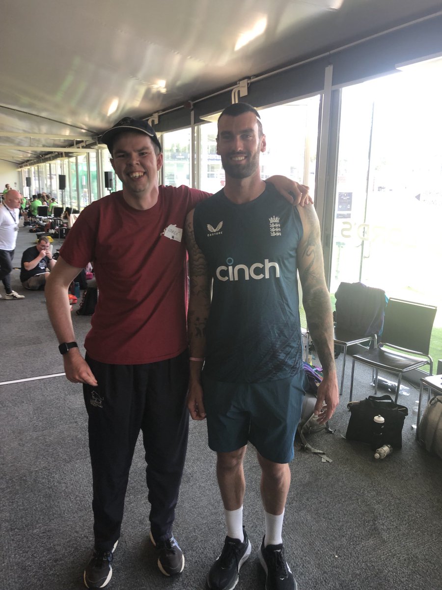 Oxfordshire Disability player and coach George. Hiley with England bowler Reeve Topley.