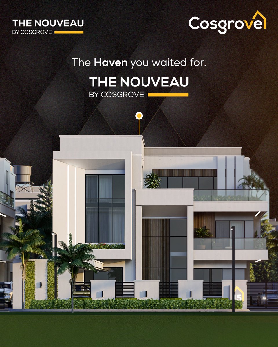 cosgroveafrica's tweet photo. NOW SELLING!!!

Introducing The Nouveau by Cosgrove

A hidden jewel set in the most exclusive part of Maitama, beside the Nigerian Police DIG Quarters.

These modern, luxurious and fully automated 6-bedroom villas will come with a spacious master bedroom and home office on the top floor, private home elevator, 6-car parking space, backyard and mini-garden and so much more.

This exclusive community will be built and finished with high quality construction standards, unsurpassed attention to detail and world class security systems.

Take advantage of this rare opportunity of investing in the most exclusive part of Maitama, Abuja.

For more information, kindly send a DM.