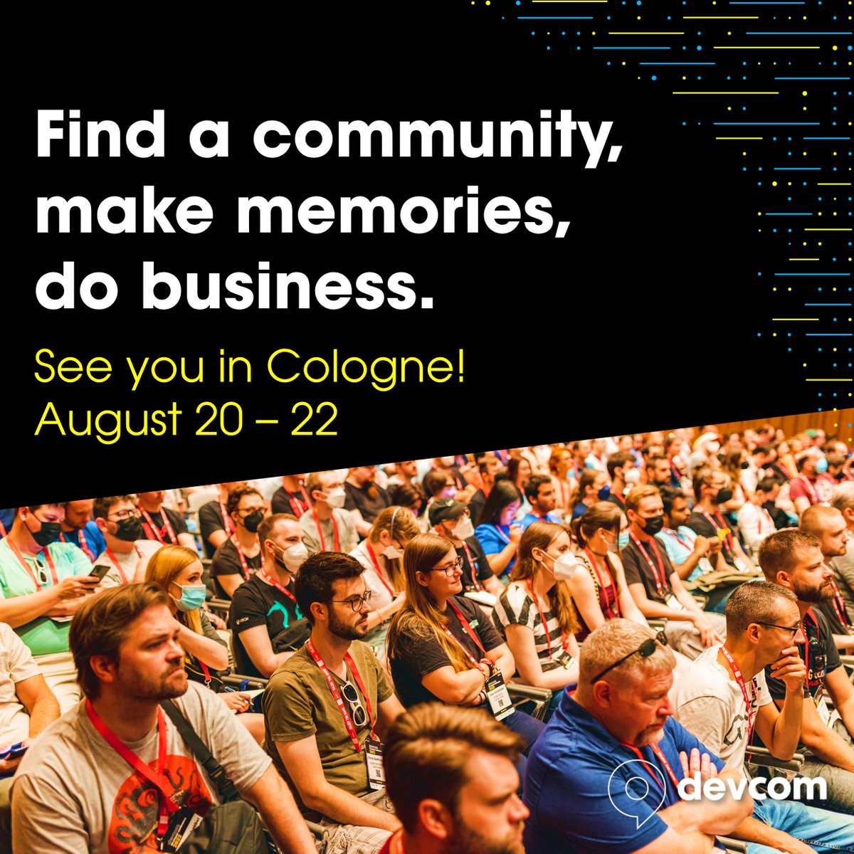 Now is the time to plan your trip to <a href="/devcom_global/">devcom - developer community</a>  #ddc2023

Join gamescom’s official game developer conference, taking place from August 20-22 in Cologne.

📅 Information and schedule: devcom.global/ddc-2023/
🎫 Ticket discount available: devcom.global/tickets/