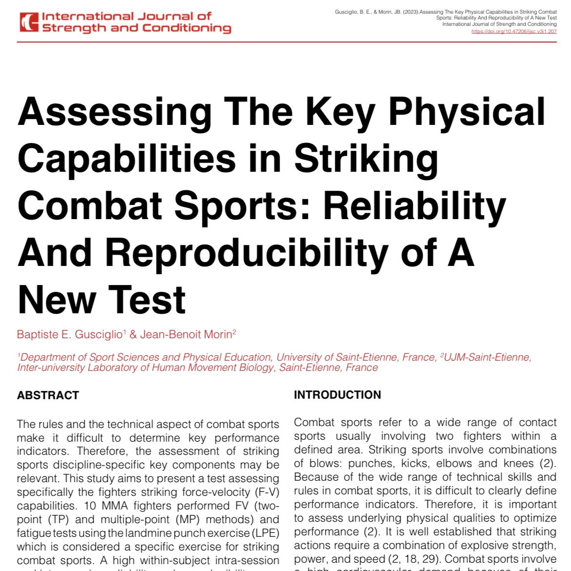 IUSCA's tweet photo. 🚨Published Today🚨

Assessing The Key Physical Capabilities in Striking Combat Sports: Reliability And Reproducibility of A New Test

By @BGusciglio &amp; @jb_morin 

Read the full article for 🆓

https://t.co/LarqSQDm0W https://t.co/uCZORyFTcT