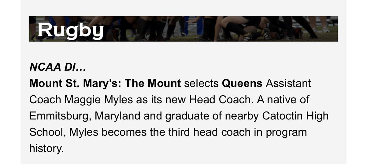 Another Bobcat selected to lead an NCAA Rugby program for NIRA, congrats Maggie Myles @Mount_WRugby @QUAthletics