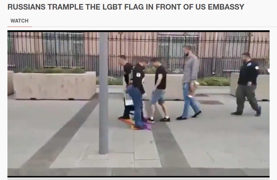 RUSSIANS TRAMPLE THE LGBT FLAG IN FRONT OF US EMBASSY