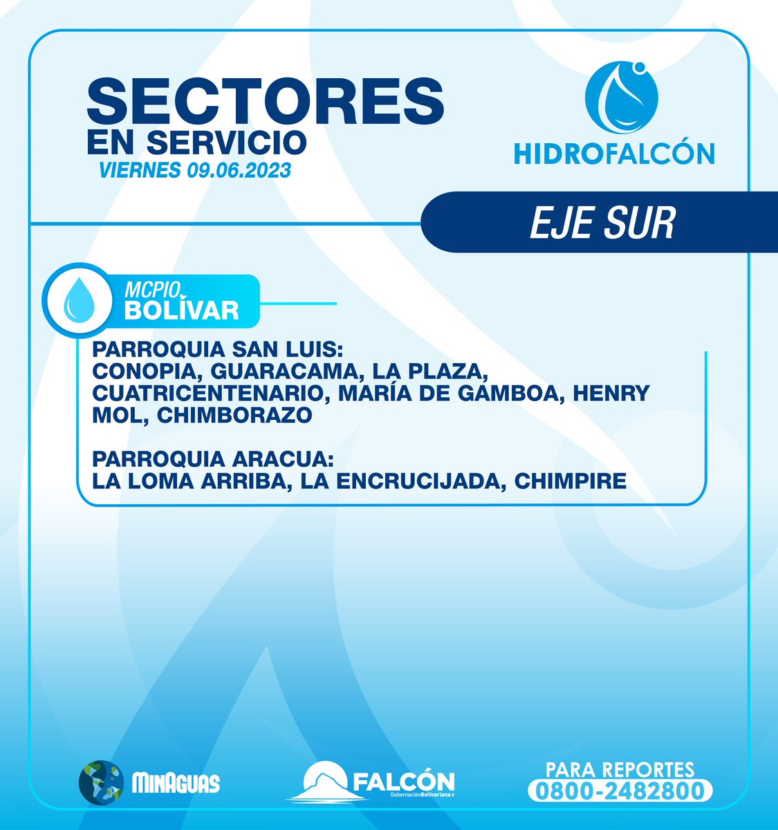 HIDROFALCON's tweet photo. Sectores Activos y a Suministrar #Junio09 https://t.co/e8Lj79Sq5v