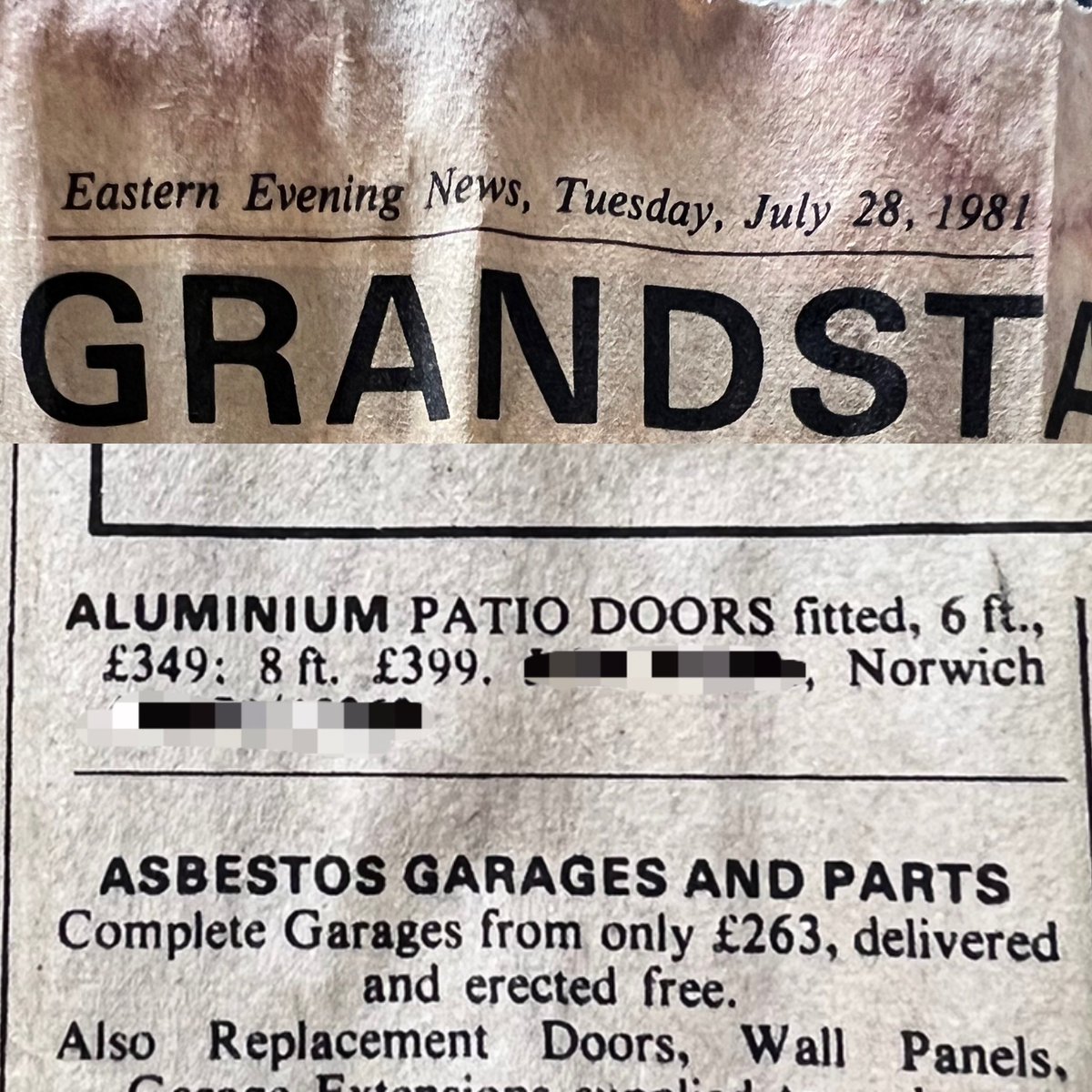 Todays find when installing a new window. A copy of the <a href="/EveningNews/">Norwich Evening News</a> from 1981 stuffed in the cavity wall. 

Safe to say the patios are slightly more expensive these days