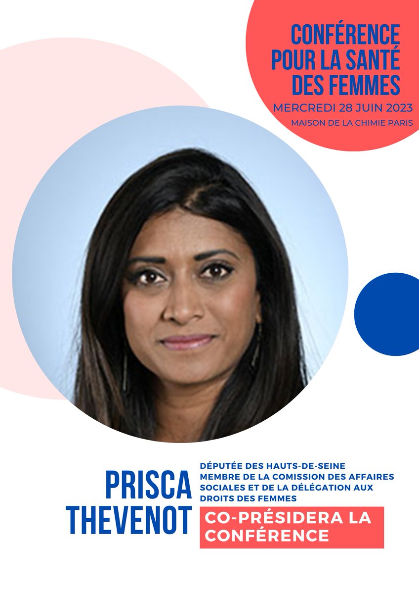 🗓️<a href="/priscathevenot/">Prisca THEVENOT</a> députée des Hauts-de-Seine, membre de la Com #affairessociales et de la Dél aux droits des femmes, co présidera la 1e Conf #Sante #Femmes  le 28/06. Elle interviendra lors du Débat sur la #prevention du #Cancer et l'accès aux #soins -> lnkd.in/eTEfh-3E