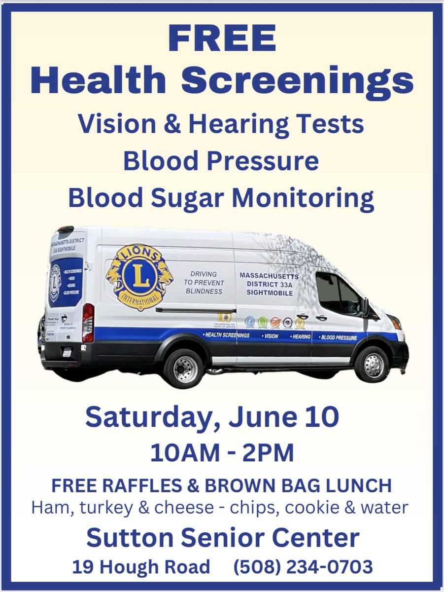 Here's the info from the message on the breakdown lane forthe FREE health screening event at the Sutton Senior Center tomorrow: