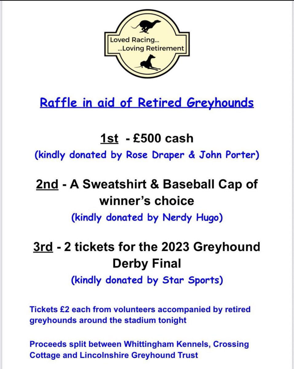 £500 1st prize 😳 just think how many treats you can get me with that amount 😉 Please please please buy a ticket &amp; help out my retired pals