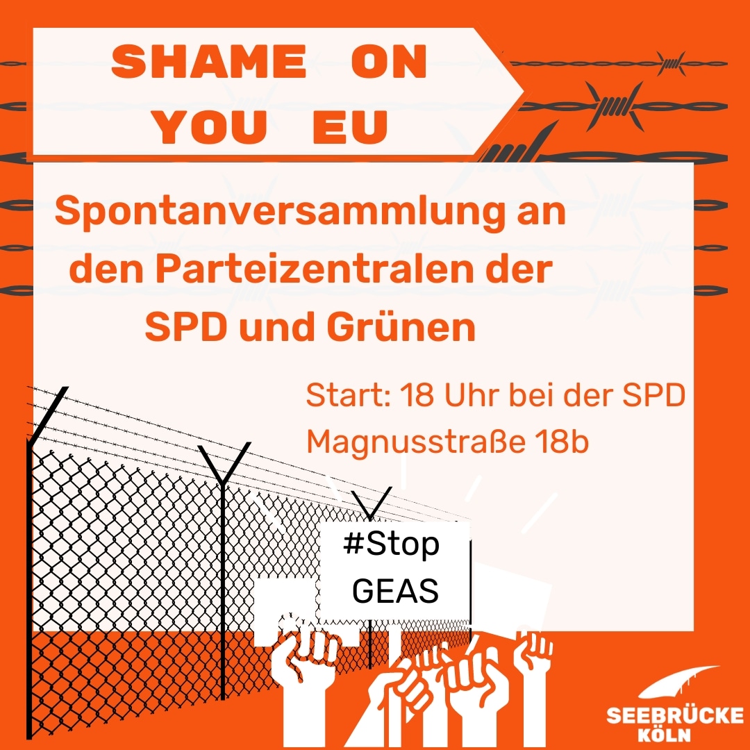 pinguin_cologne's tweet image. Sponti, Sponti, Sponti: 18 Uhr #Köln Magnusstraße bei der SPD Spontandemo gegen die Abschaffung des #Asylrecht in der EU. 
#stopgeas #keinekompromisse
@seebrueckeK