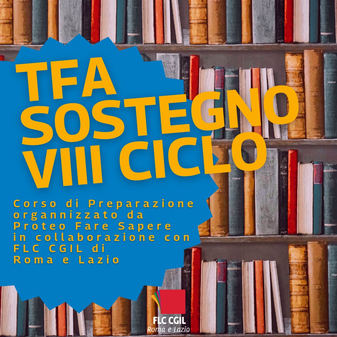 📒 #TFA VIII Ciclo

 Per consentire alle e ai docenti interessati di affrontare con serenità le #prove #preselettive d’accesso al TFA Sostegno VIII ciclo, Proteo Fare Sapere in collaborazione con FLC CGIL Roma e Lazio, ripropone il corso di formazione “Docente di Sostegno Oggi”.