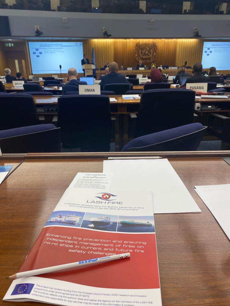 On 2 June Franz Evegren and Eric De Carvalho held a successful presentation at the International Maritime Organization @imohq in London⚓ 

LASH FIRE presentation received great feedback and a look of interest with many participants &amp; questions asked.🔥👏

#roroships #firesafety