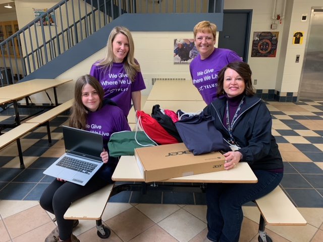 SHJH_FALCONS's tweet photo. Thank you Telus for the donation of chrome books and school supplies during Telus days of giving! @HRCE_NS #telusdaysofgiving https://t.co/WfduNK8DoG