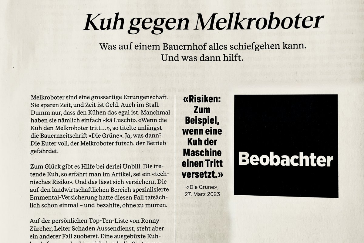 juergvollmer's tweet image. Zum Thema #Melkroboter wüsste ich viele interessante Themen – dieses gehört eher nicht dazu 😉 Aber danke, lieber @BeobachterRat, dass Ihr uns zitiert. Hier die ernste Geschichte hinter der «Schmunzel-Meldung»: diegruene.ch/artikel/hof-ma…