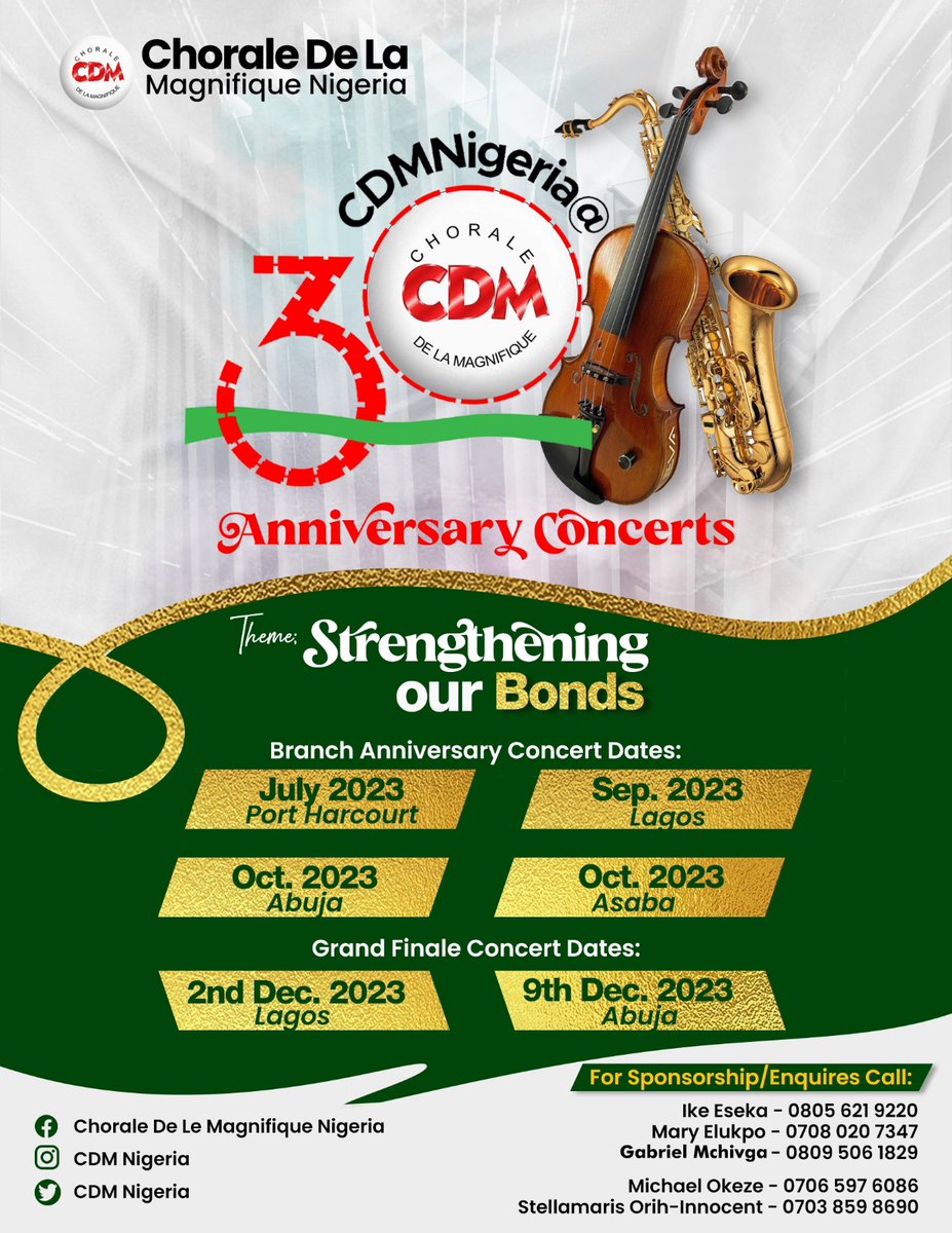 CdmPortharcourt's tweet image. It&apos;s our 30th Anniversary.
Note these date and follow us.

#cdmnigeriaat30 #ManchesterCity
#cdmlagosat30 #InterMiami
#operaportharcourt #UCLfinal 
#UEFAChampionsLeague 
Inter Milan