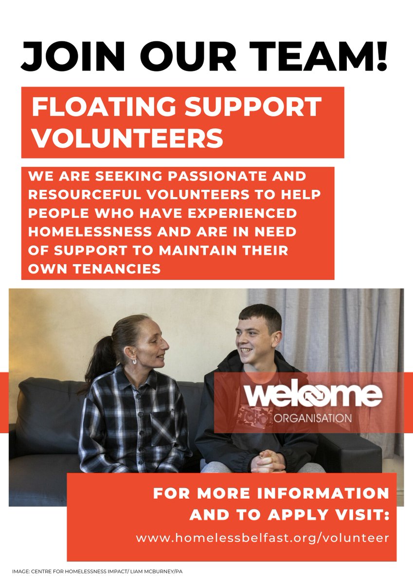 Join our team! We are recruiting Floating Support volunteers. We are seeking volunteers to help people who have experienced homelessness and are in need of support to maintain their own tenancies. For more information and to apply visit: 
tinyurl.com/3s8adfb6h