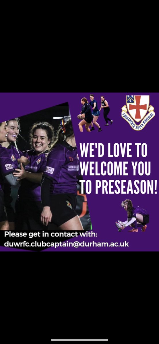 ❗❕ PRE-SEASON 2023❕❗

Coming to Durham 2023?Thinking about playing rugby? Get in contact with Ella our club captain to sign up to our pre-season. duwrfc.clubcaptain@durham.ac.uk

Be apart of the moment @ DUWRFC💜

#duwrfc #teamdurham #bucsrugby #bucssuperrugby