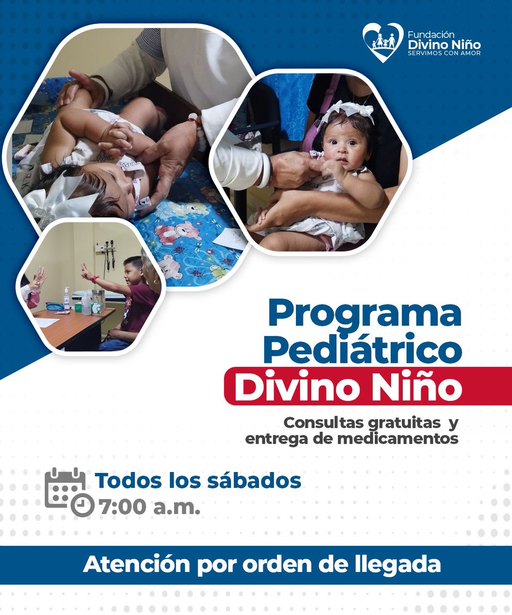 ¡Todos los sábados! ❤️

Nuestro Programa Pediátrico Divino Niño atiende a un gran número de niños, niñas y adolescentes en consulta pediátrica y entrega de medicamentos 💊

¡Asiste con tu pequeño! 👧

La salud de ellos, es nuestra prioridad 

#servimosconamor
#ciudadojeda