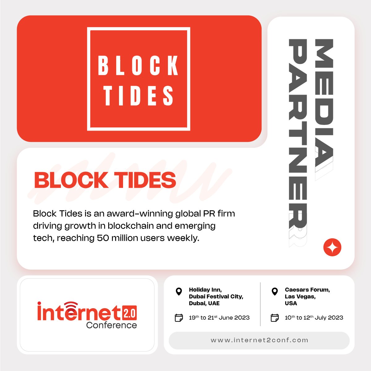 We are thrilled to introduce Block Tides, the renowned global PR and Marketing powerhouse, as the official #MediaPartner for #Internet2Conf. Block Tides' expansive digital reach and innovative strategies will catapult our event to unprecedented heights.
#Connect #Network