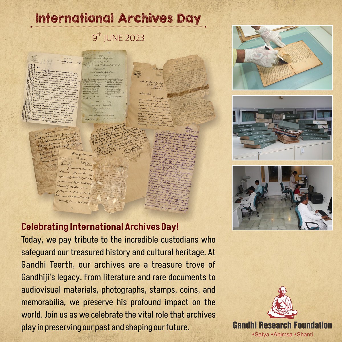 gandhiteerth's tweet photo. International Archives Day #archive #archives #archivesday #mahatmagandhi #GandhiTeerth #gandhiji #Gandhiresearchfoundation https://t.co/ZK1zaBSfQ8