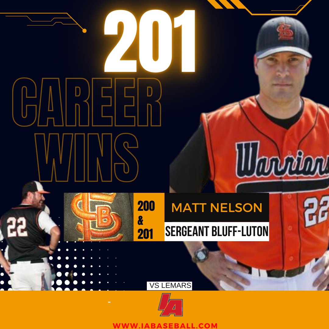 Can't go ANY further without giving the proper shoutout to <a href="/SBL_Baseball/">SBL Baseball</a> HC Matt Nelson who entered into the 200 win club last night with the DH sweep over LeMars! Great coach &amp; great person! We'll deserved coach!
#iahsbb