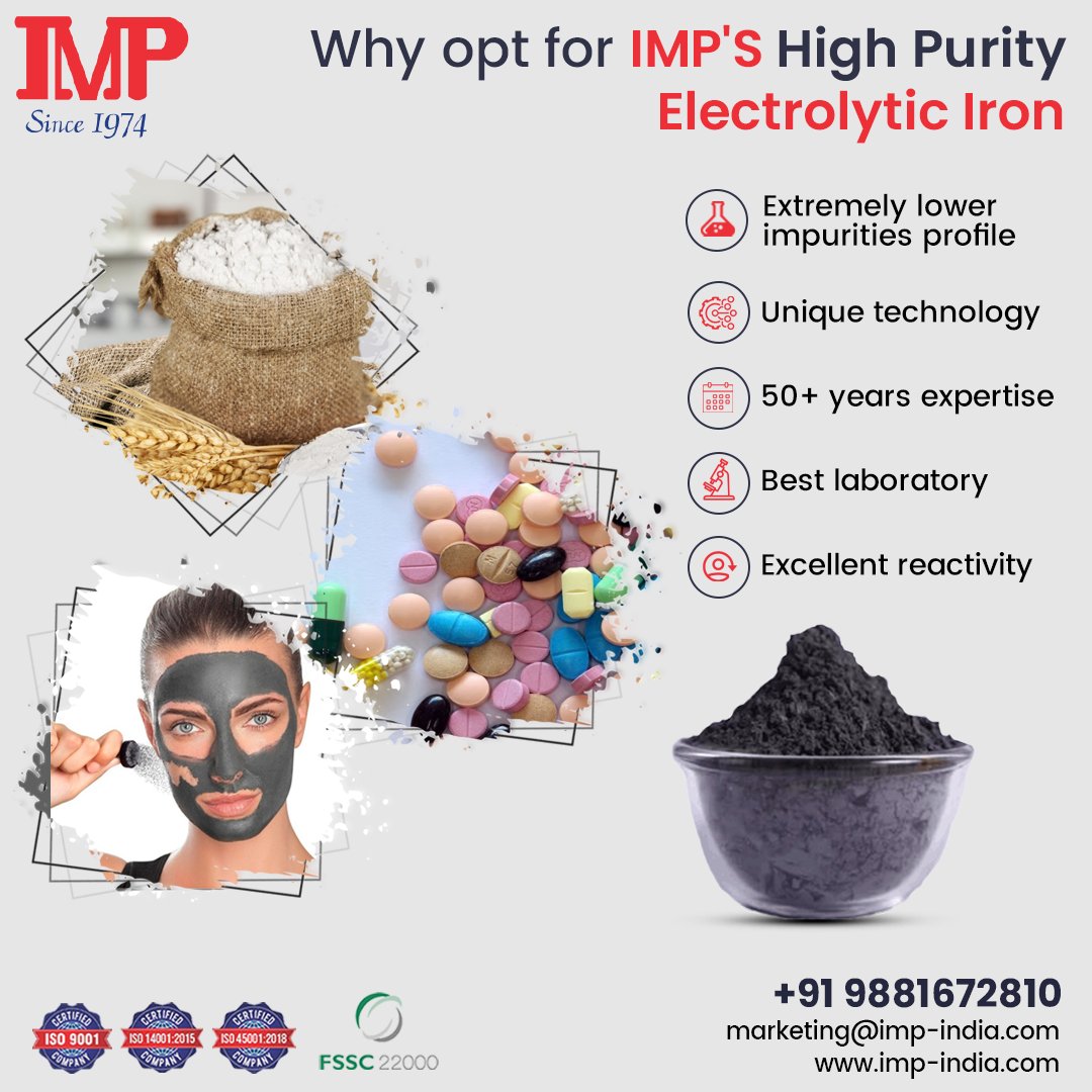 PowdersMetal's tweet image. Why opt for IMP'S High Purity Electrolytic Iron
• Extremely lower impurities profile
• Unique technology
• 50+ years of expertise
• Best laboratory
• Excellent reactivity

📞 +91 9881672810
🌐 imp-india.com
.
.
.
.
#IMP #AlloyPowder #highpurity  #ElectrolyticIron