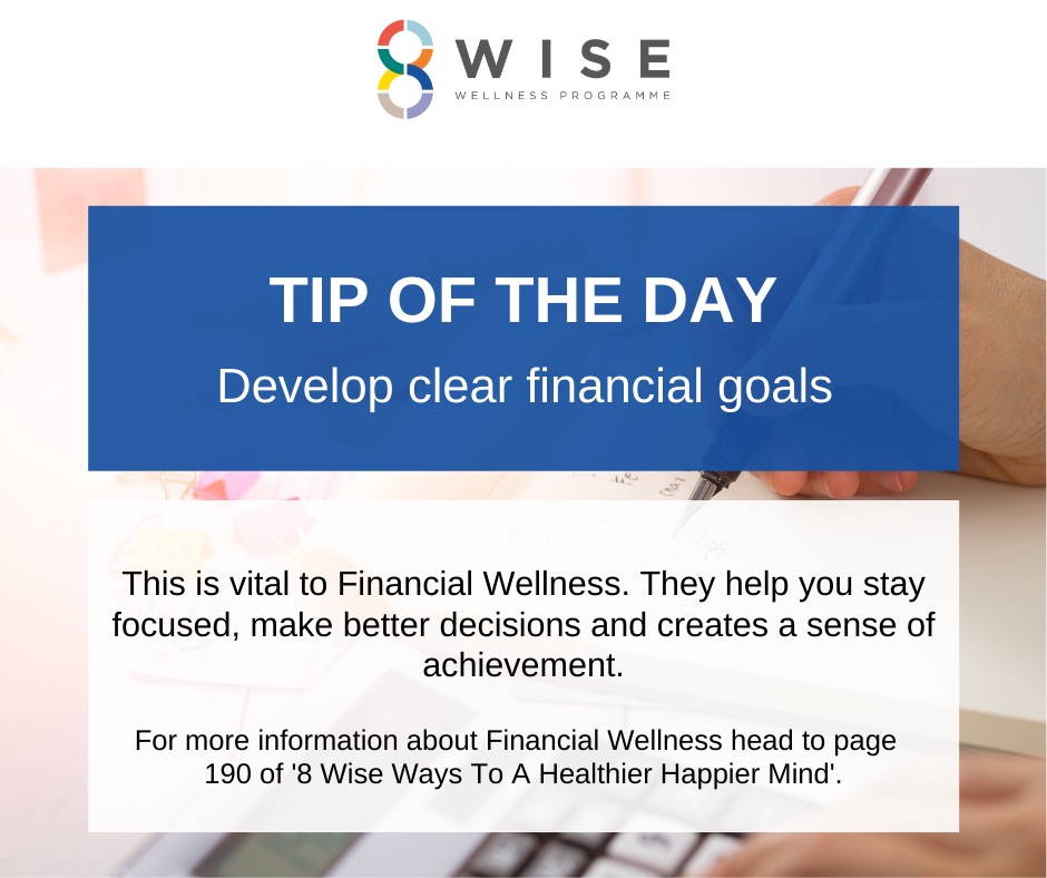 Did you know that having financial goals helps you to manage your finances better?
Boosting financial wellness can lead to optimal mental health and wellbeing and an improved quality of life. 

#mentalhealth #mentalwellbeing #selfcare #financialwellness #livethe8wiseway #8wise