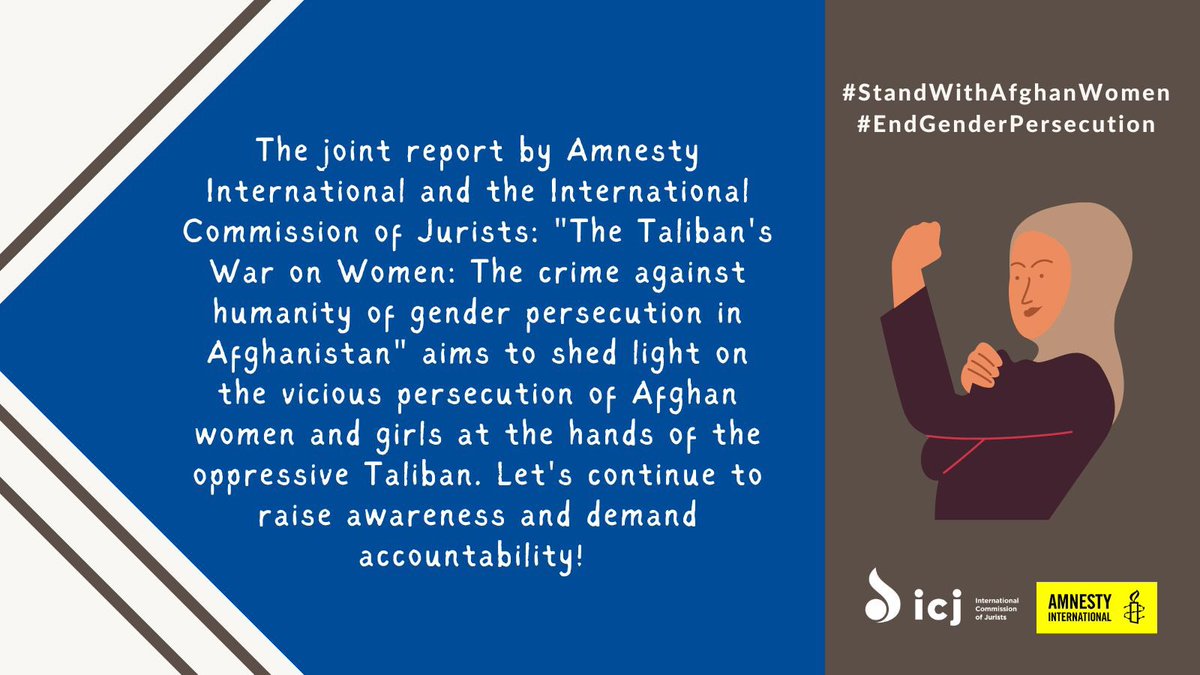 What can the international community do to help dismantle the #Taliban’s system of #genderpersecution in #Afghanistan?  @ICJ_org joint report with @amnesty outlines some recommendations. 

🔗 Full report: bitly.ws/FDAp

#StandWithAfghanWomen #NoToImpunity