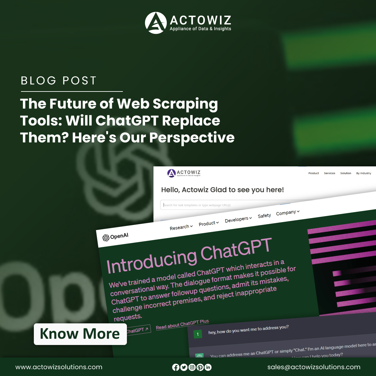actowizsolution's tweet image. Since its launch, #ChatGPT has garnered immense attention, amassing millions of users quickly.

medium.com/@actowiz/the-f…

#WebScrapingTools #ChatGPTforWebScraping #WebScrapingUsingChatGPT #ChatGPTScrapingTools #DataHarvest #bigdata #actowizsolutions #India #uk #usa #uae #Canada