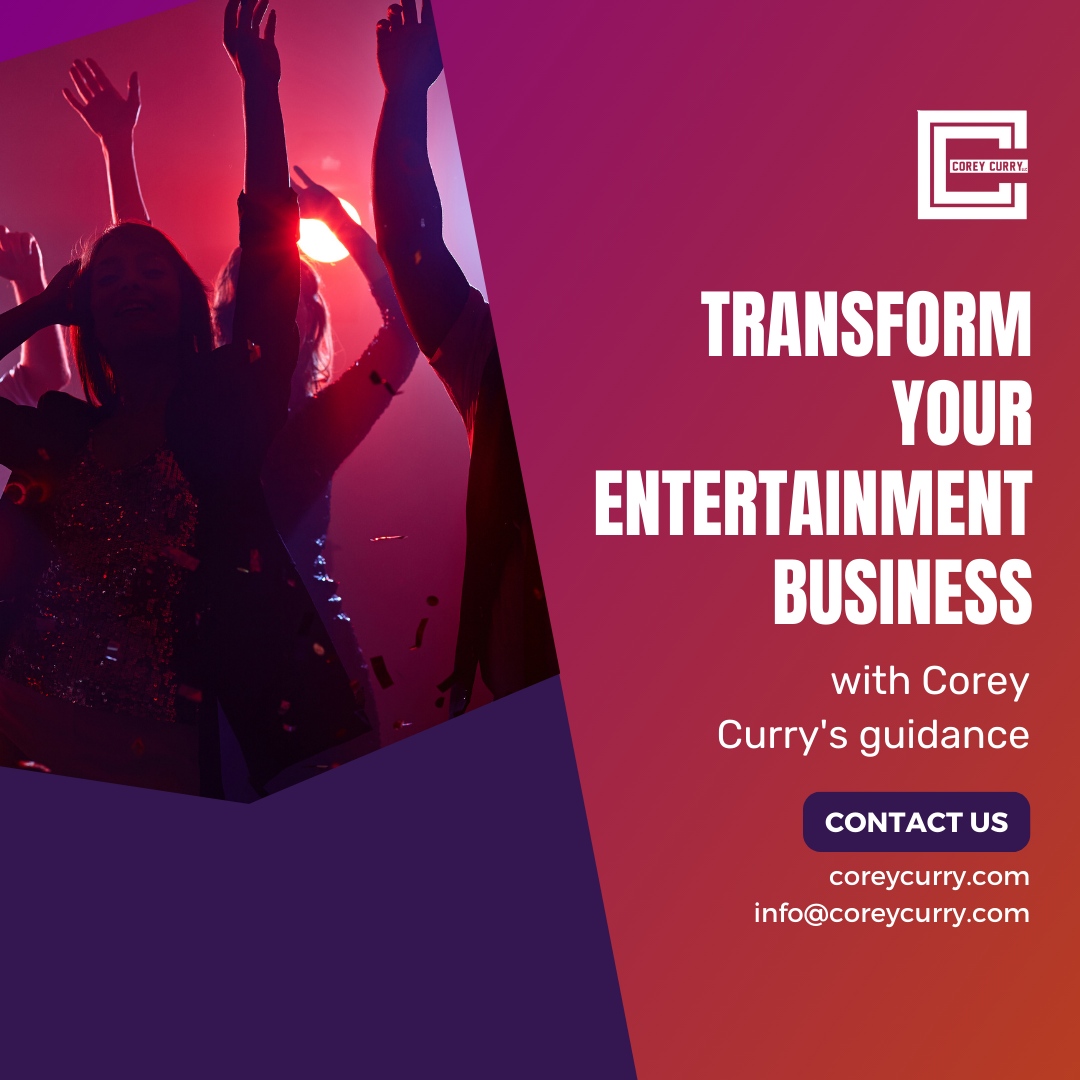 🎭📈 Transform your entertainment business with the expert guidance of Corey Curry. 

Tap into his wealth of knowledge and experience to elevate your brand, captivate your audience, and unlock new levels of success. 🌟💼 

#EntertainmentTransformation #BusinessGuidance
