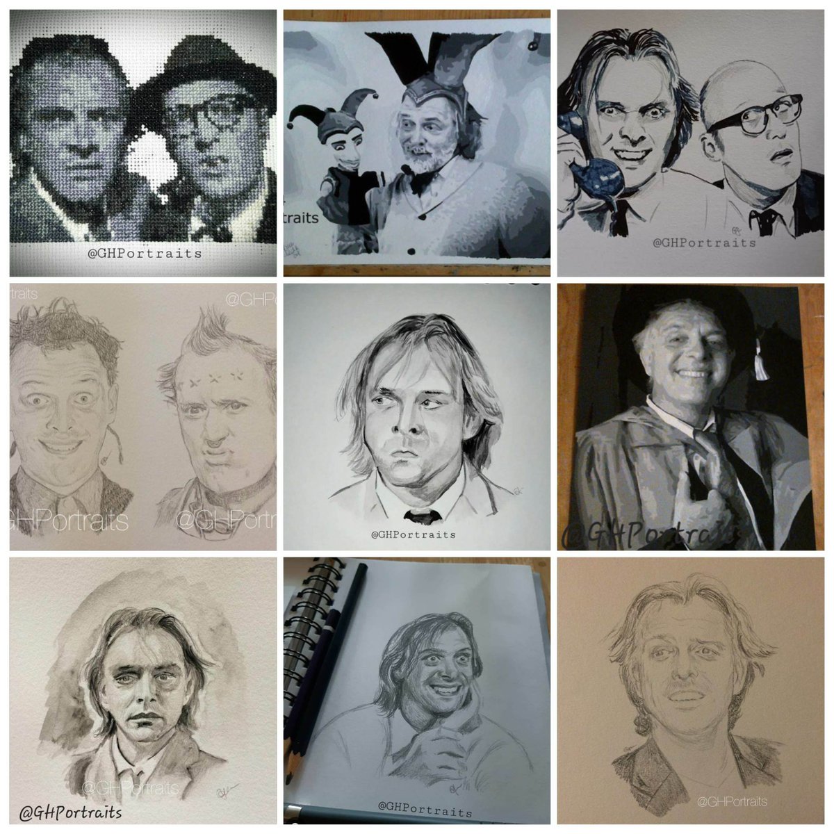 Remembering the amazing #RikMayall with just some of my art pieces I've done of him over the years,(I've done tons!). He's so missed❤️👑 #RememberingRik #comedylegend #RichardRichard #theyoungones #bottom #mandown #loveistheanswer