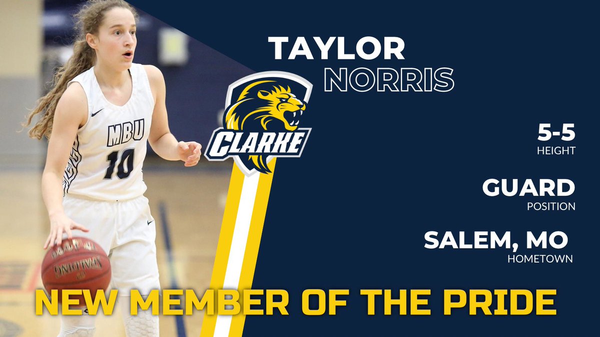 ClarkeWBB's tweet photo. Wrapping up the week as we introduce our incoming recruiting class: 

🦁 @taylor_norris01 
📍 Salem, MO
📚 Missouri Baptist University https://t.co/lH6ayvV4NU