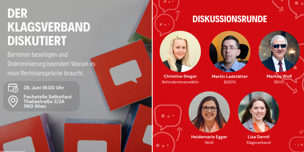 BIZEPS's tweet image. Der Klagsverband diskutiert: Barrieren beseitigen und Diskriminierung beenden! Warum es neue Rechtsansprüche braucht.  28. Juni 2023 bei der Fachstelle Selbstlaut.
Nähere Infos hier ➡️ klagsverband.at/archives/19497