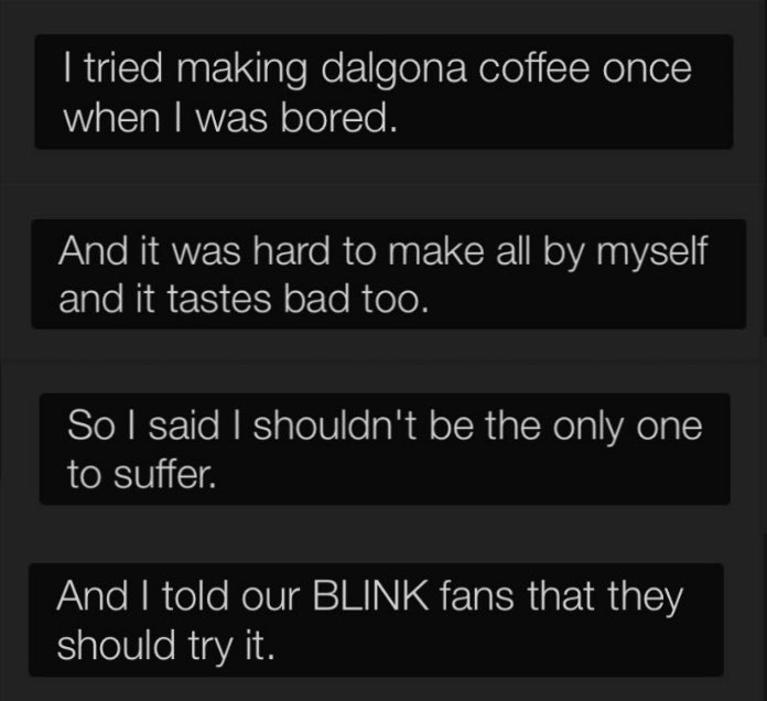 Jisoo clowned all of the fandom and convinced them to make dalgona coffee only for them to suffer in the end, this girl lie so much she has to cover liar by Camila to lessen her liebilities 😭😭