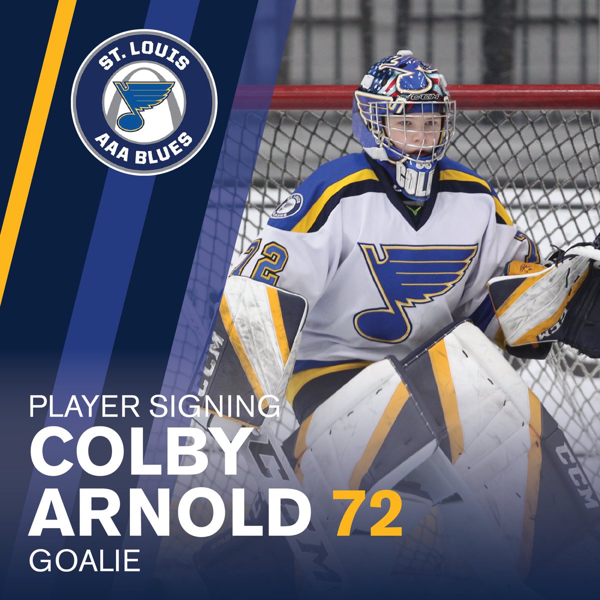 2023-24 Player Signing Announcement: We are excited to welcome back Colby Arnold! CA72 returns for his 3rd season with the @AAABlues #AAAHockey #BantamMinor