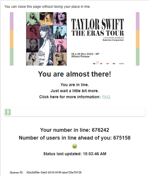 mx_tickets's tweet photo. Casi 700,000 personas en fila el día de hoy para comprar boletos de Taylor Swift en Brasil.
Hoy es la preventa para C6 BANK
#TSTheErasTour #brasil #c6bank #ticketsforfun #fila https://t.co/2z84NfkFAr