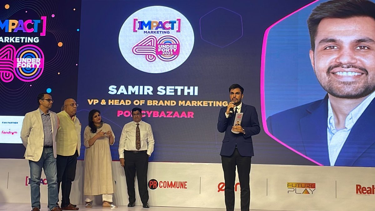 IMPACT_onnet's tweet photo. In the spotlight of success, you truly stand tall🎉 Congratulations Samir Sethi, VP &amp; Head of Brand Marketing, https://t.co/aOI0nQfelc on winning the prestigious title - #IMPACTMarketing40Under40🏆
@policybazaar 

#ImpactAwards #IMPACT40Under40 #MarketingAwards #40Under40 https://t.co/YgsazzgABp