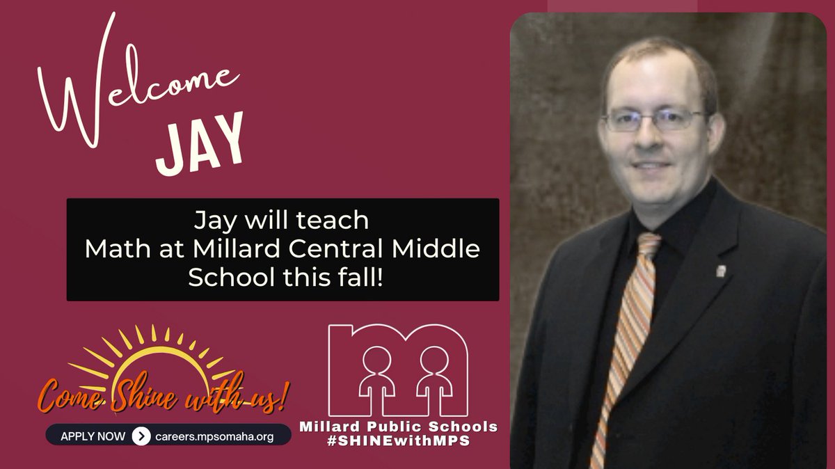 Jay will join the Cyclones to teach Math at Millard Central Middle School this fall. Congratulations, Jay! We can't wait for you to join us! Please help us make Jay feel welcome! #SHINEwithMPS @MPSHR #Proud2bMPS @millardcentral #CyclONEsUnited #GoCyclones @CycloneAction