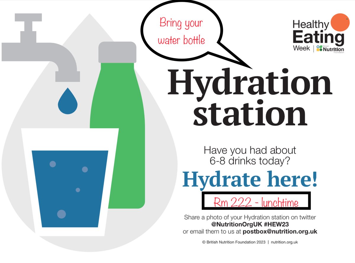 🍎HEALTHY  EATING  WEEK🍎

As part of Healthy Eating Week, we will be hosting a Hydration Station at lunch time each day.

Please come along to top up your water bottle and see  our selection of flavours and fruits to add to your water 🥤

@springburnacad #HEW23 #nutritionorguk